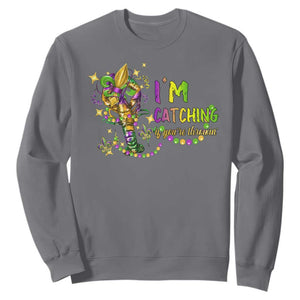 Funny I'm Catchin' If You're Throwin' Mardi Gras Sweatshirt Crawfish Beads Fleur De Lys TS11 Charcoal Print Your Wear