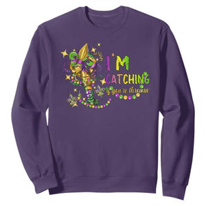 Funny I'm Catchin' If You're Throwin' Mardi Gras Sweatshirt Crawfish Beads Fleur De Lys TS11 Purple Print Your Wear