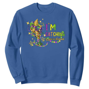 Funny I'm Catchin' If You're Throwin' Mardi Gras Sweatshirt Crawfish Beads Fleur De Lys TS11 Royal Blue Print Your Wear