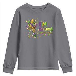 Funny I'm Catchin' If You're Throwin' Mardi Gras Youth Sweatshirt Crawfish Beads Fleur De Lys TS11 Charcoal Print Your Wear