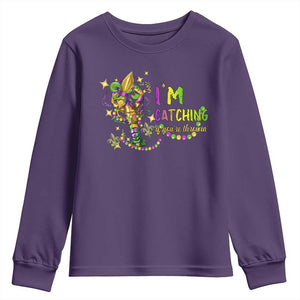 Funny I'm Catchin' If You're Throwin' Mardi Gras Youth Sweatshirt Crawfish Beads Fleur De Lys TS11 Purple Print Your Wear