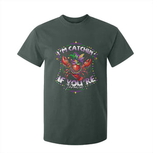 Funny I'm Catchin' If You're Throwin' Mardi Gras T Shirt For Kid Crawfish Beads Jester Hat TS11 Dark Forest Green Print Your Wear