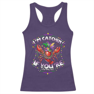 Funny I'm Catchin' If You're Throwin' Mardi Gras Racerback Tank Top Crawfish Beads Jester Hat TS11 Purple Print Your Wear
