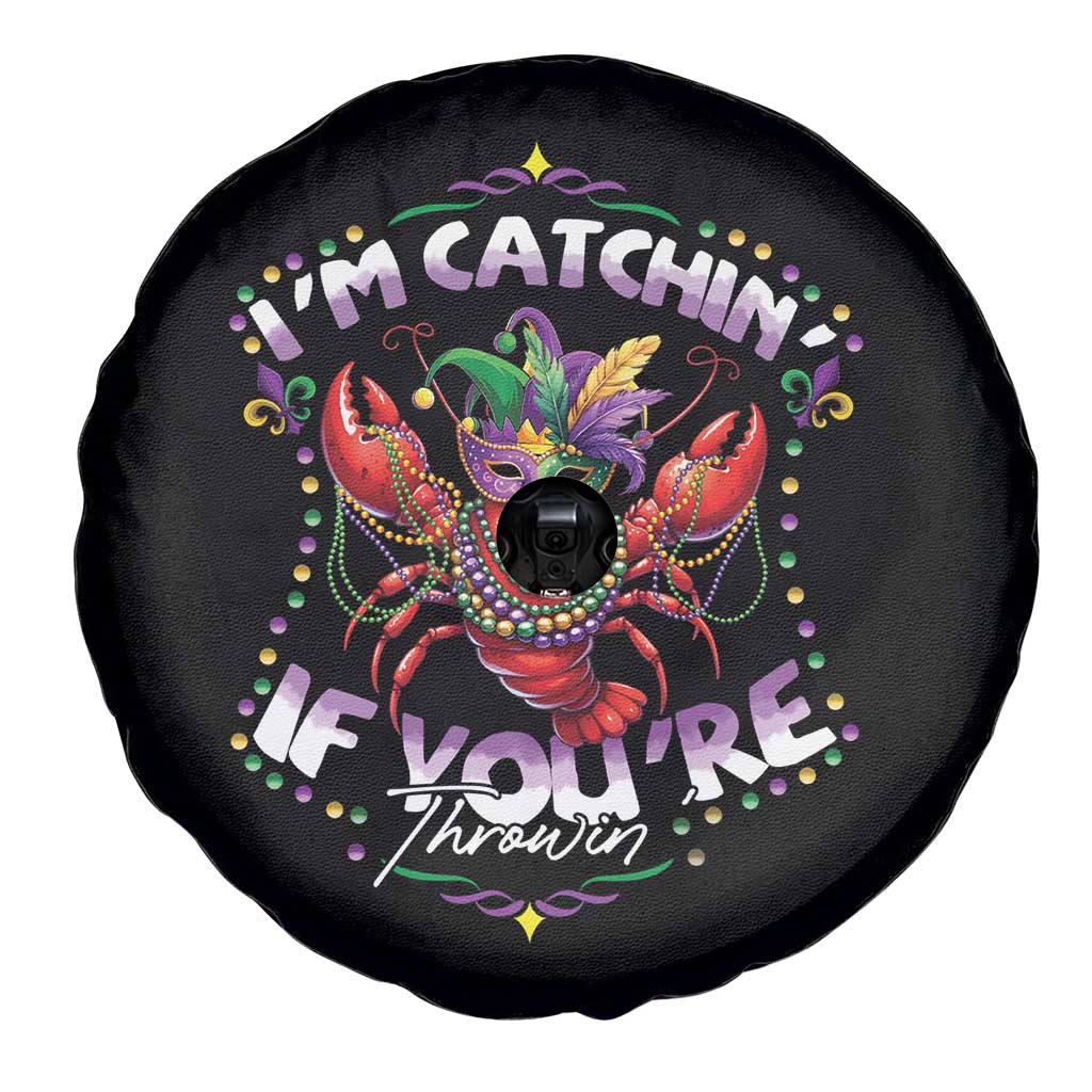 Funny I'm Catchin' If You're Throwin' Mardi Gras Spare Tire Cover Crawfish Beads Jester Hat TS11 Print Your Wear