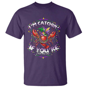Funny I'm Catchin' If You're Throwin' Mardi Gras T Shirt Crawfish Beads Jester Hat TS11 Purple Print Your Wear