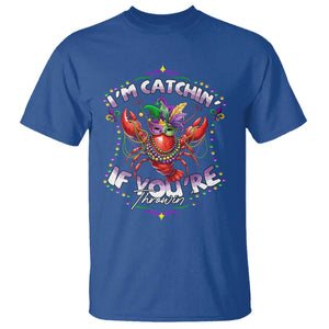 Funny I'm Catchin' If You're Throwin' Mardi Gras T Shirt Crawfish Beads Jester Hat TS11 Royal Blue Print Your Wear