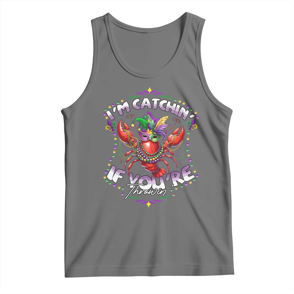 Funny I'm Catchin' If You're Throwin' Mardi Gras Tank Top Crawfish Beads Jester Hat TS11 Black Heather Print Your Wear