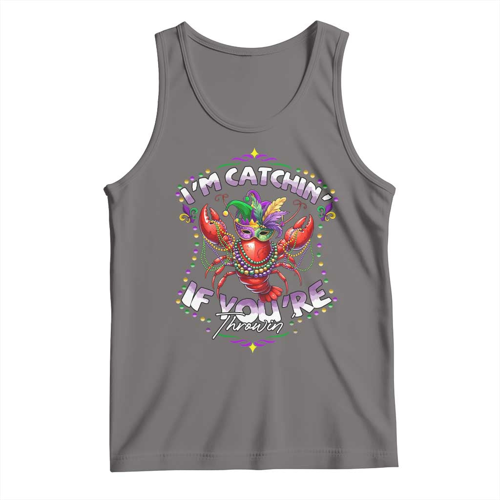 Funny I'm Catchin' If You're Throwin' Mardi Gras Tank Top Crawfish Beads Jester Hat TS11 Deep Heather Print Your Wear