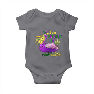 Funny Mardi Gras Pelican Baby Onesie I'm Catchin' If You're Throwin' Beads Doubloons TS11 Charcoal Print Your Wear