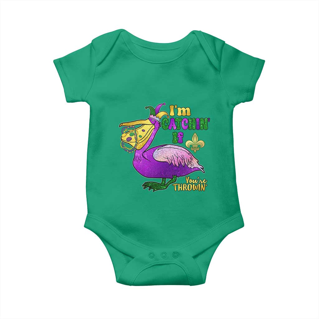 Funny Mardi Gras Pelican Baby Onesie I'm Catchin' If You're Throwin' Beads Doubloons TS11 Irish Green Print Your Wear