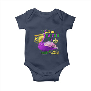 Funny Mardi Gras Pelican Baby Onesie I'm Catchin' If You're Throwin' Beads Doubloons TS11 Navy Print Your Wear