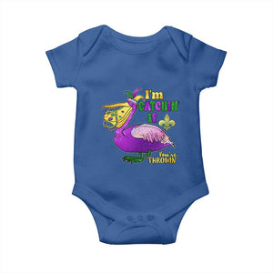 Funny Mardi Gras Pelican Baby Onesie I'm Catchin' If You're Throwin' Beads Doubloons TS11 Royal Blue Print Your Wear