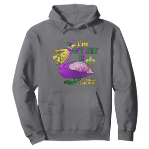 Funny Mardi Gras Pelican Hoodie I'm Catchin' If You're Throwin' Beads Doubloons TS11 Charcoal Print Your Wear