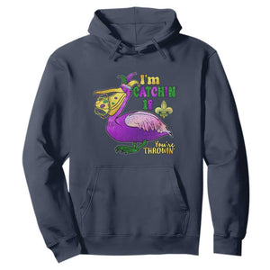 Funny Mardi Gras Pelican Hoodie I'm Catchin' If You're Throwin' Beads Doubloons TS11 Navy Print Your Wear