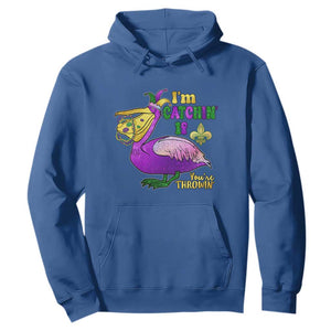 Funny Mardi Gras Pelican Hoodie I'm Catchin' If You're Throwin' Beads Doubloons TS11 Royal Blue Print Your Wear