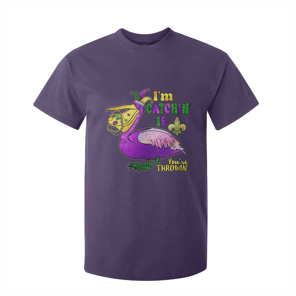 Funny Mardi Gras Pelican T Shirt For Kid I'm Catchin' If You're Throwin' Beads Doubloons TS11 Purple Print Your Wear