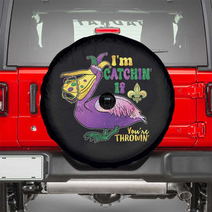 Funny Mardi Gras Pelican Spare Tire Cover I'm Catchin' If You're Throwin' Beads Doubloons TS11 Black Print Your Wear