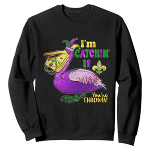 Funny Mardi Gras Pelican Sweatshirt I'm Catchin' If You're Throwin' Beads Doubloons TS11 Black Print Your Wear