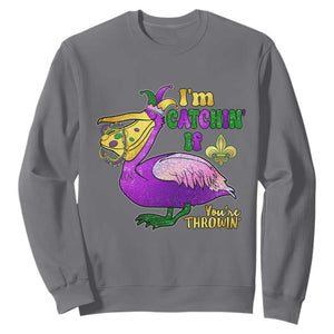 Funny Mardi Gras Pelican Sweatshirt I'm Catchin' If You're Throwin' Beads Doubloons TS11 Charcoal Print Your Wear