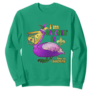 Funny Mardi Gras Pelican Sweatshirt I'm Catchin' If You're Throwin' Beads Doubloons TS11 Irish Green Print Your Wear