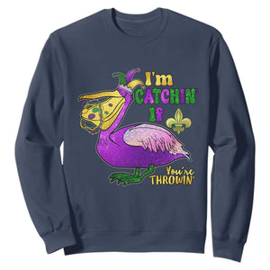 Funny Mardi Gras Pelican Sweatshirt I'm Catchin' If You're Throwin' Beads Doubloons TS11 Navy Print Your Wear