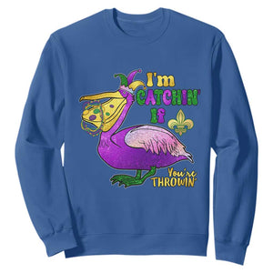 Funny Mardi Gras Pelican Sweatshirt I'm Catchin' If You're Throwin' Beads Doubloons TS11 Royal Blue Print Your Wear