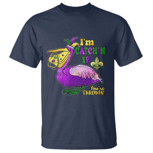 Funny Mardi Gras Pelican T Shirt I'm Catchin' If You're Throwin' Beads Doubloons TS11 Navy Print Your Wear