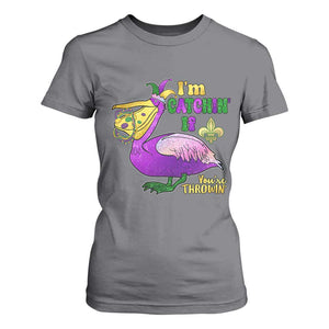 Funny Mardi Gras Pelican T Shirt For Women I'm Catchin' If You're Throwin' Beads Doubloons TS11 Charcoal Print Your Wear
