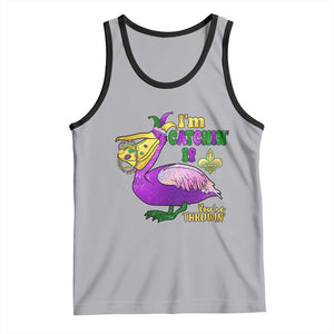 Funny Mardi Gras Pelican Tank Top I'm Catchin' If You're Throwin' Beads Doubloons TS11 Athletic Heather Black Print Your Wear