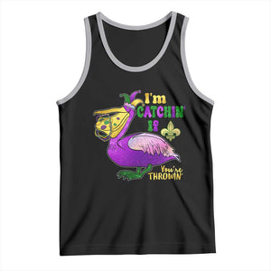 Funny Mardi Gras Pelican Tank Top I'm Catchin' If You're Throwin' Beads Doubloons TS11 Black Athletic Heather Print Your Wear