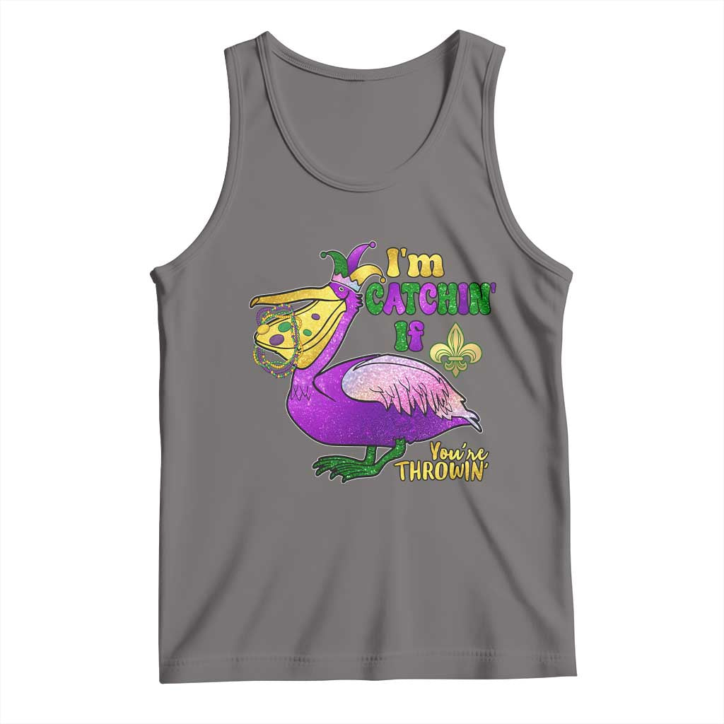 Funny Mardi Gras Pelican Tank Top I'm Catchin' If You're Throwin' Beads Doubloons TS11 Deep Heather Print Your Wear