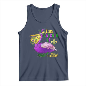 Funny Mardi Gras Pelican Tank Top I'm Catchin' If You're Throwin' Beads Doubloons TS11 Navy Print Your Wear
