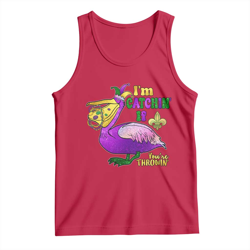 Funny Mardi Gras Pelican Tank Top I'm Catchin' If You're Throwin' Beads Doubloons TS11 Red Print Your Wear
