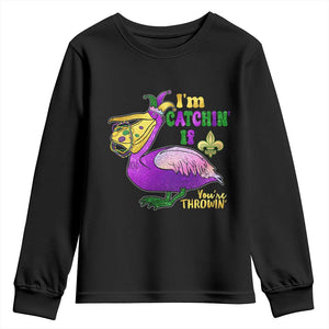 Funny Mardi Gras Pelican Youth Sweatshirt I'm Catchin' If You're Throwin' Beads Doubloons TS11 Black Print Your Wear
