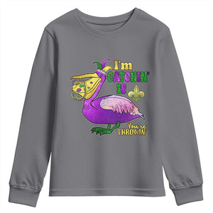 Funny Mardi Gras Pelican Youth Sweatshirt I'm Catchin' If You're Throwin' Beads Doubloons TS11 Charcoal Print Your Wear