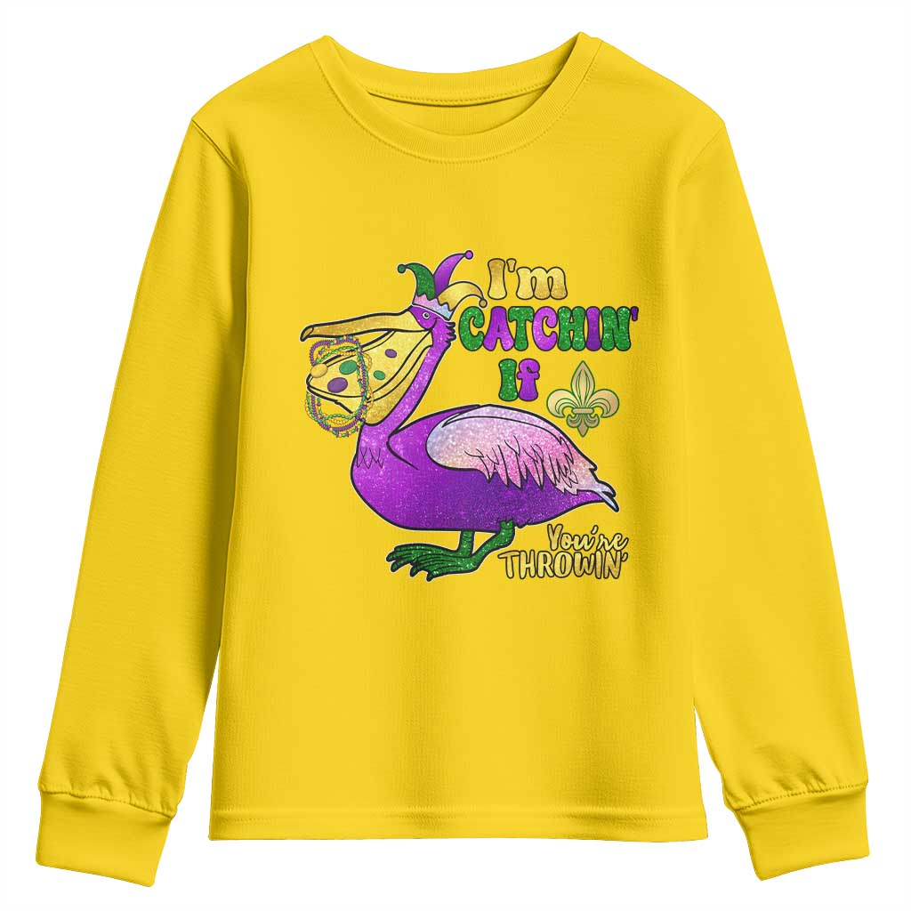 Funny Mardi Gras Pelican Youth Sweatshirt I'm Catchin' If You're Throwin' Beads Doubloons TS11 Daisy Print Your Wear