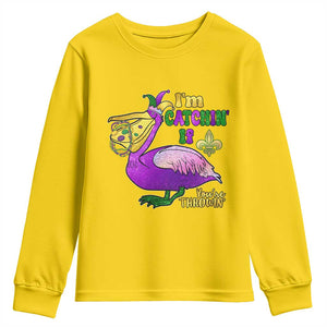 Funny Mardi Gras Pelican Youth Sweatshirt I'm Catchin' If You're Throwin' Beads Doubloons TS11 Daisy Print Your Wear