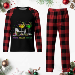 Funny Mardi Gras Drinking Plaid Pajama Set Drink Drank Drunk Glass Of Wine Alligators TS11 Buffalo Plaid Print Your Wear