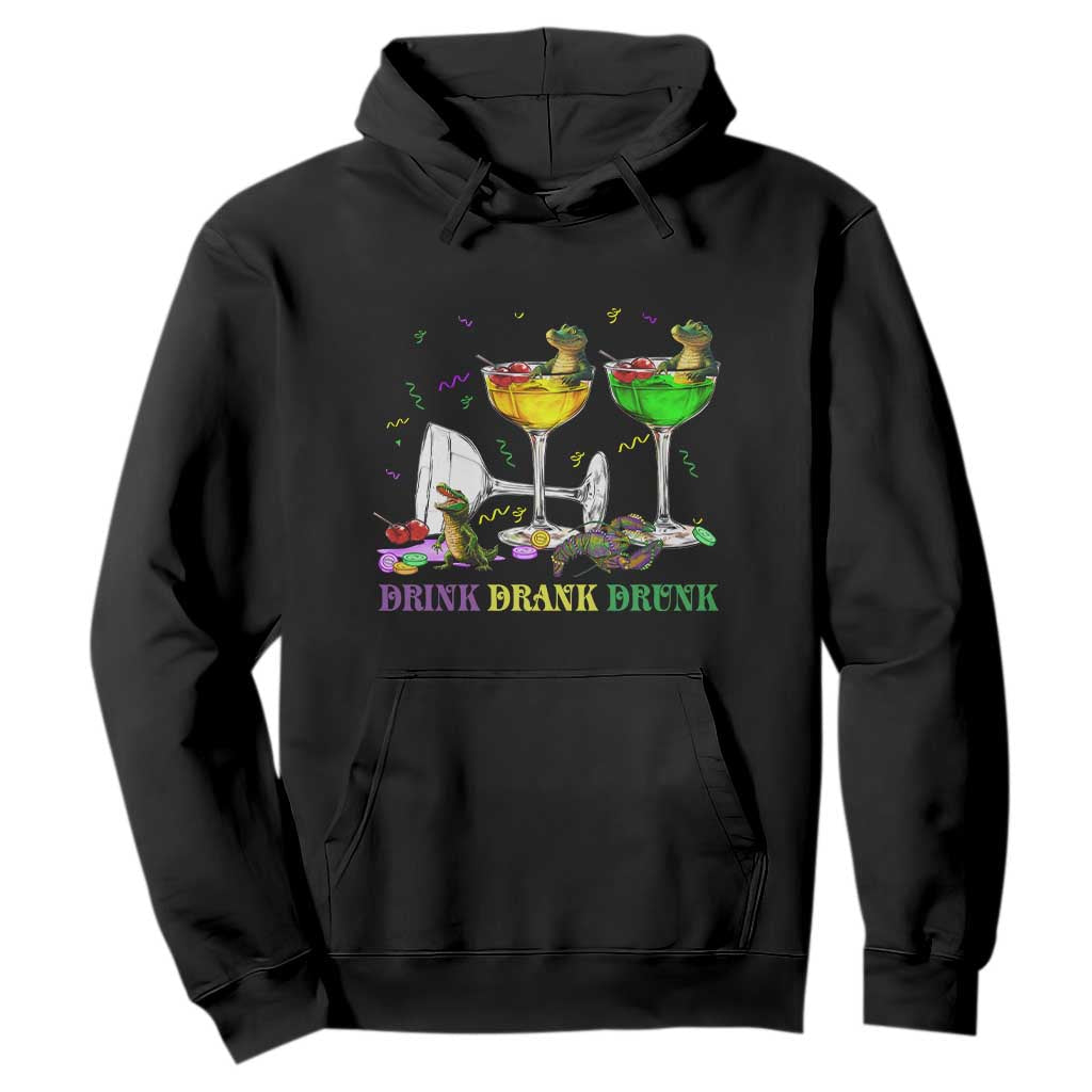 Funny Mardi Gras Drinking Hoodie Drink Drank Drunk Glass Of Wine Alligators TS11 Black Print Your Wear