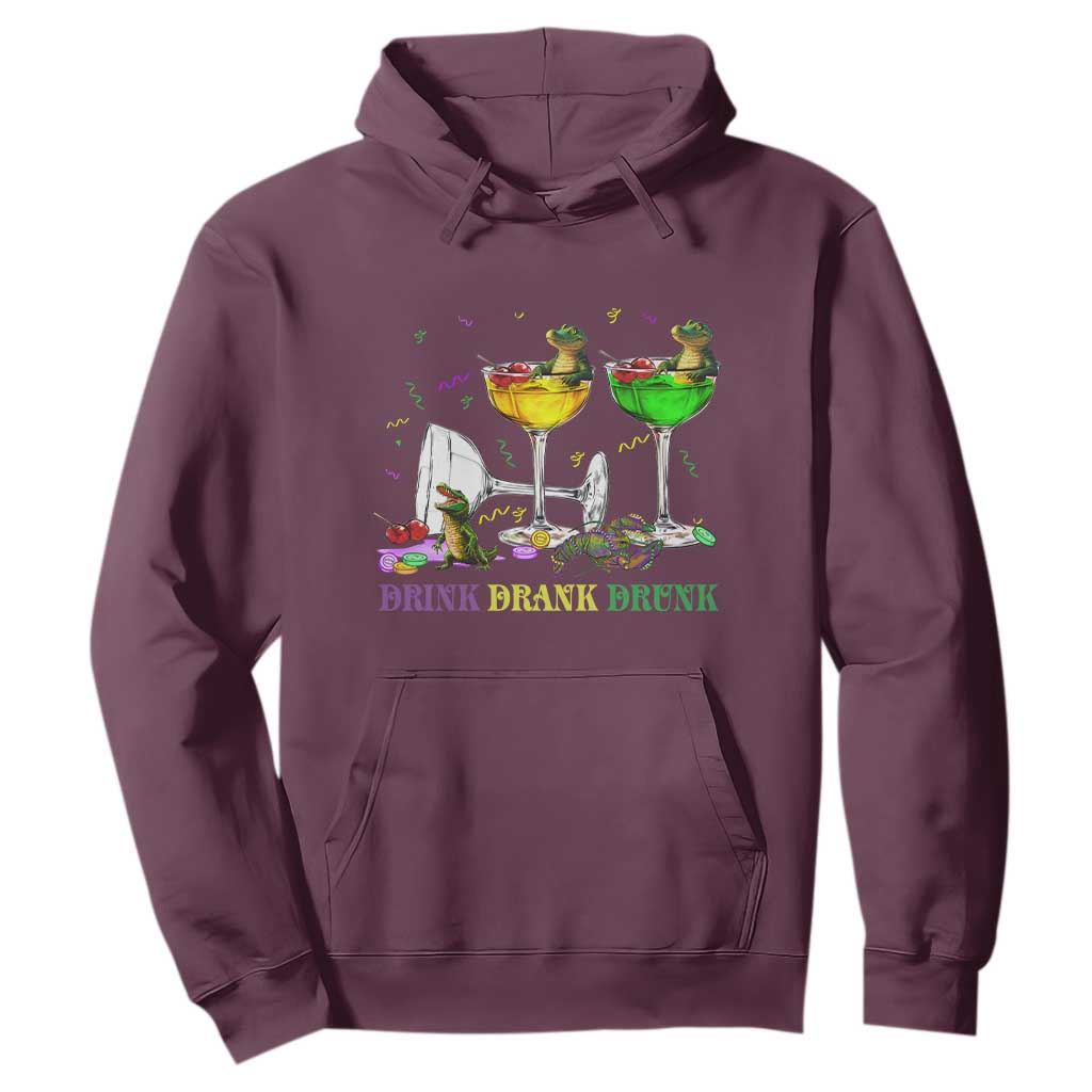 Funny Mardi Gras Drinking Hoodie Drink Drank Drunk Glass Of Wine Alligators TS11 Maroon Print Your Wear