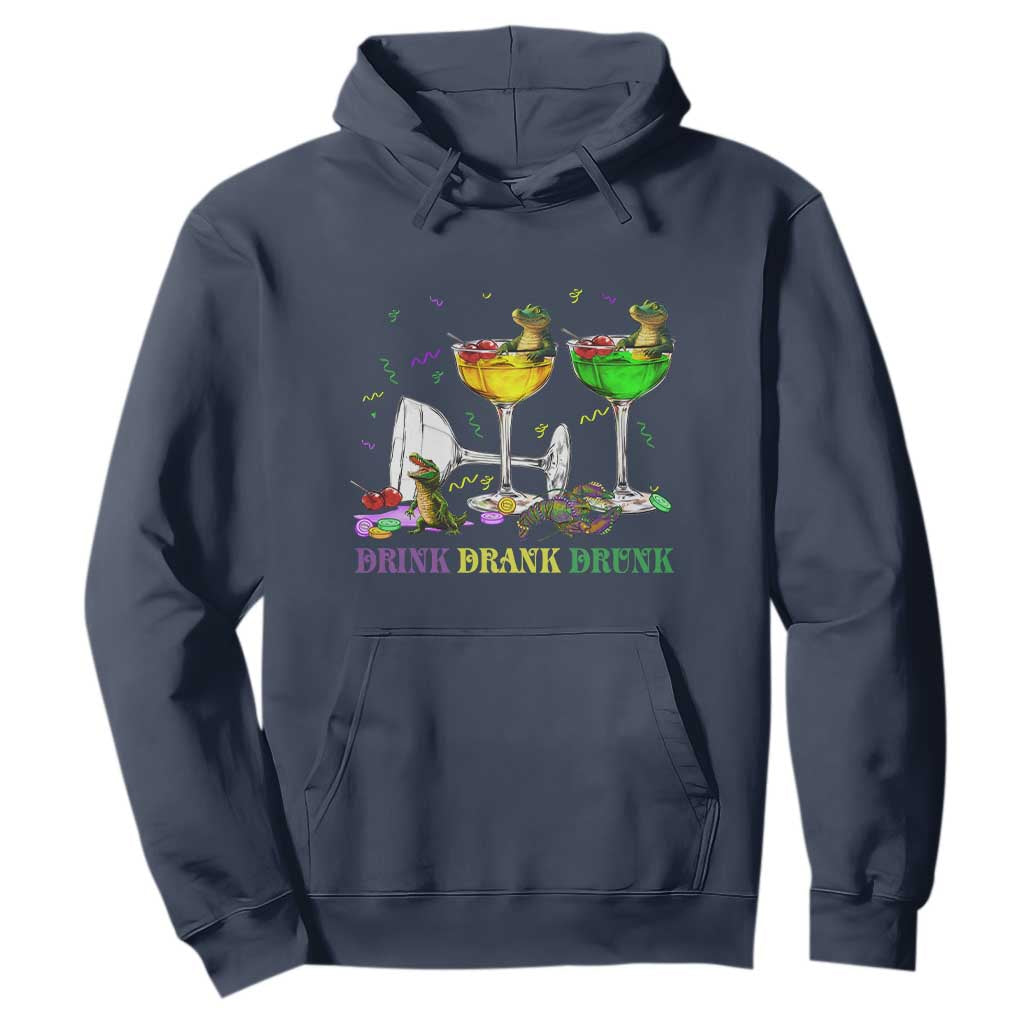 Funny Mardi Gras Drinking Hoodie Drink Drank Drunk Glass Of Wine Alligators TS11 Navy Print Your Wear