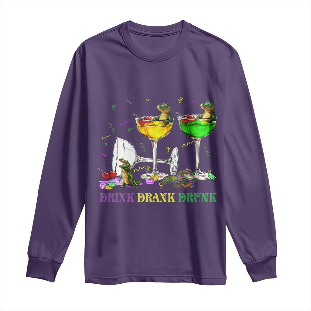 Funny Mardi Gras Drinking Long Sleeve Shirt Drink Drank Drunk Glass Of Wine Alligators TS11 Purple Print Your Wear