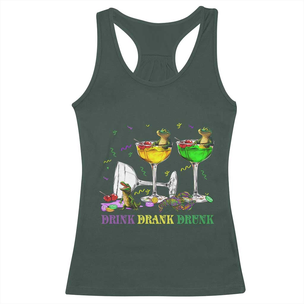 Funny Mardi Gras Drinking Racerback Tank Top Drink Drank Drunk Glass Of Wine Alligators TS11 Dark Forest Green Print Your Wear