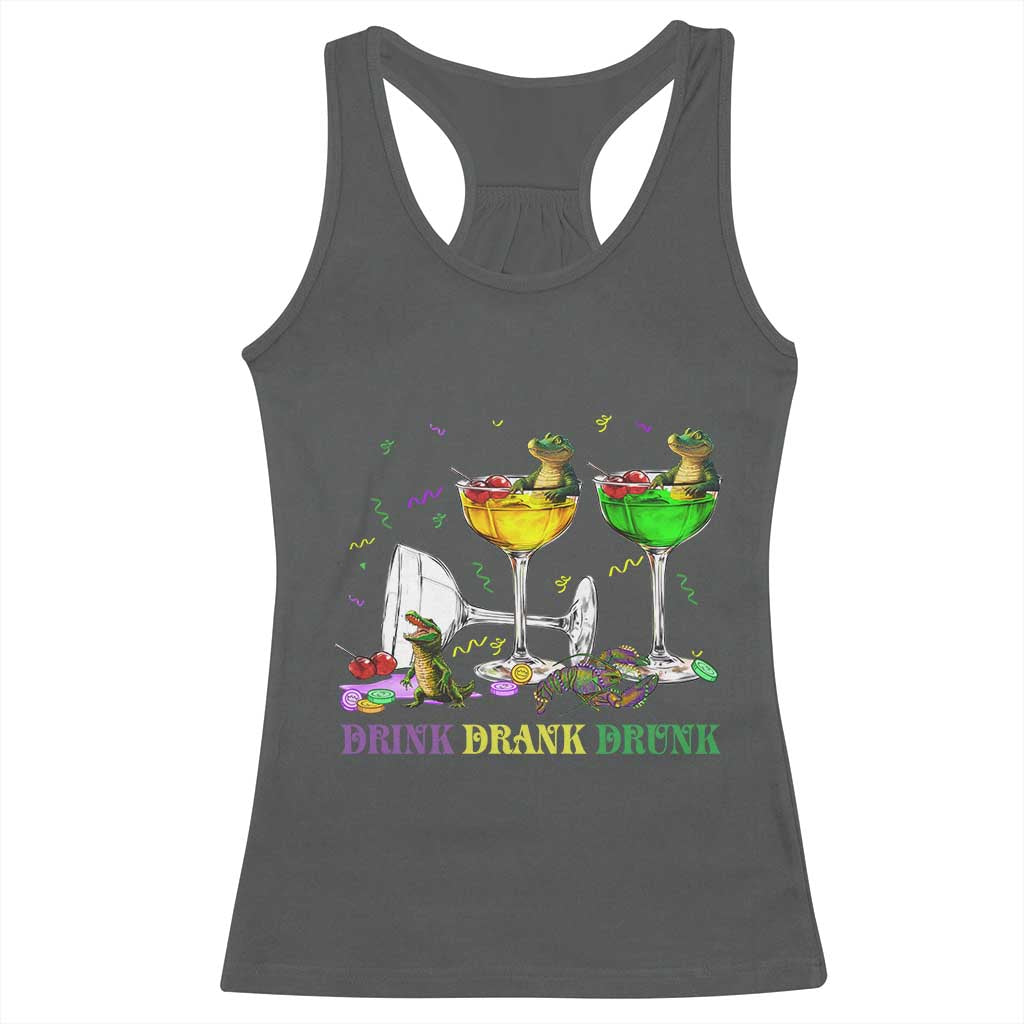 Funny Mardi Gras Drinking Racerback Tank Top Drink Drank Drunk Glass Of Wine Alligators TS11 Dark Heather Print Your Wear
