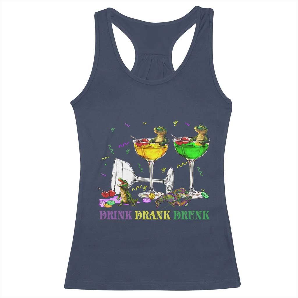 Funny Mardi Gras Drinking Racerback Tank Top Drink Drank Drunk Glass Of Wine Alligators TS11 Navy Print Your Wear