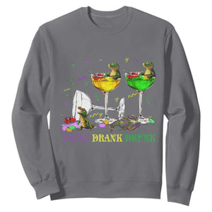 Funny Mardi Gras Drinking Sweatshirt Drink Drank Drunk Glass Of Wine Alligators TS11 Charcoal Print Your Wear