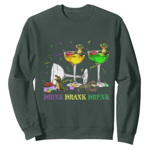 Funny Mardi Gras Drinking Sweatshirt Drink Drank Drunk Glass Of Wine Alligators TS11 Dark Forest Green Print Your Wear
