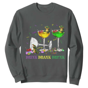 Funny Mardi Gras Drinking Sweatshirt Drink Drank Drunk Glass Of Wine Alligators TS11 Dark Heather Print Your Wear