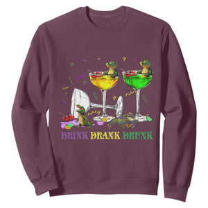 Funny Mardi Gras Drinking Sweatshirt Drink Drank Drunk Glass Of Wine Alligators TS11 Maroon Print Your Wear