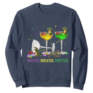 Funny Mardi Gras Drinking Sweatshirt Drink Drank Drunk Glass Of Wine Alligators TS11 Navy Print Your Wear